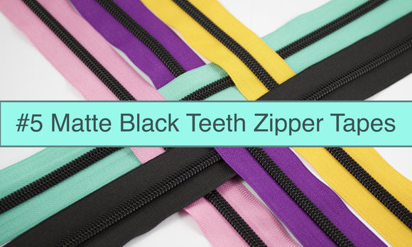 Matte Black teeth #5 Zipper Tape | 2 yards | Various Colors