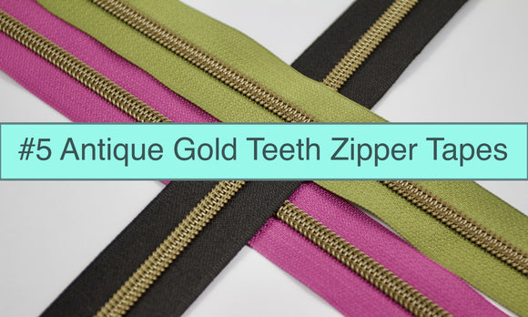 Antique Gold teeth #5 Zipper Tape | 2 yards | Various Colors