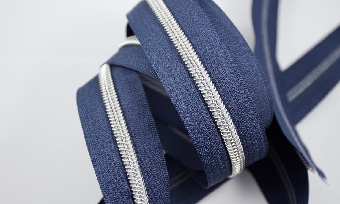 Silver #5 Zipper tape | 2 yards | Various colors