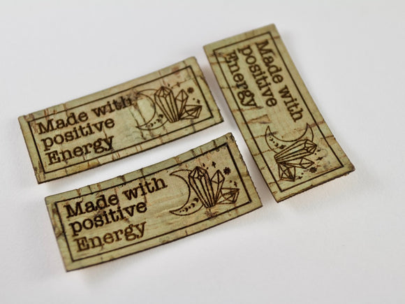 Made with Positive Energy Mini Tag on Cork